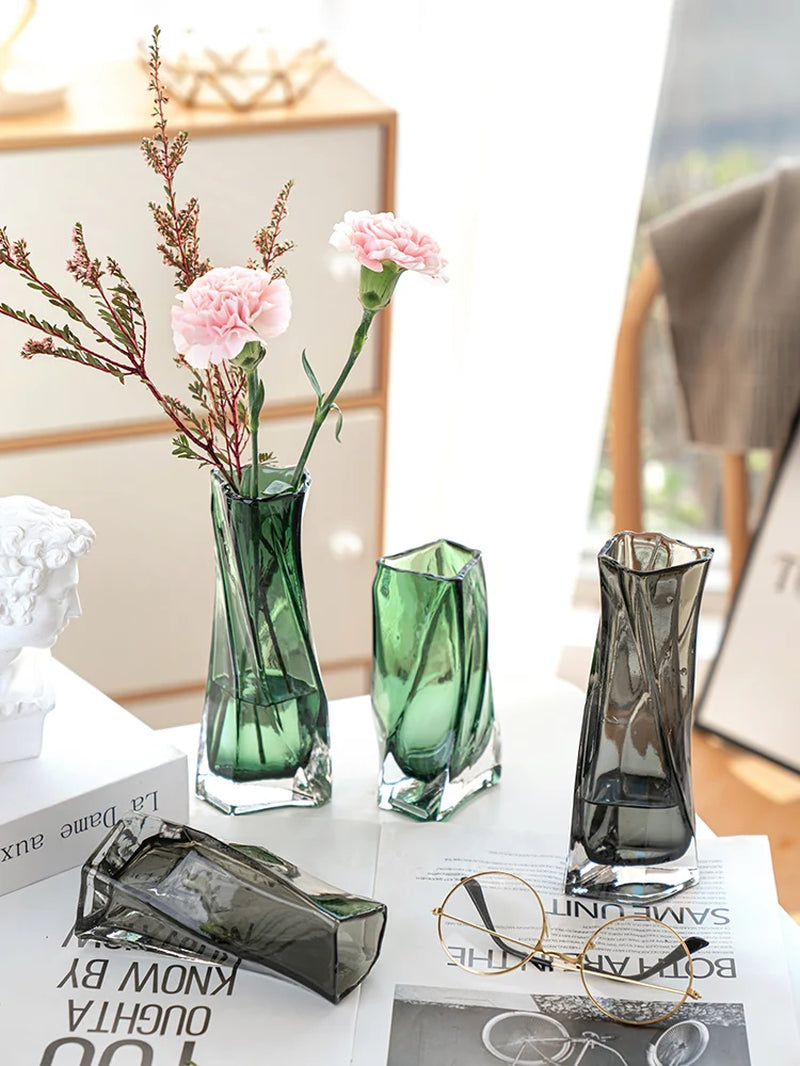 European Style Creative Geometric Glass Vase Living Room Water Planting Flower Arrangement, Vase Table Decoration Ornaments