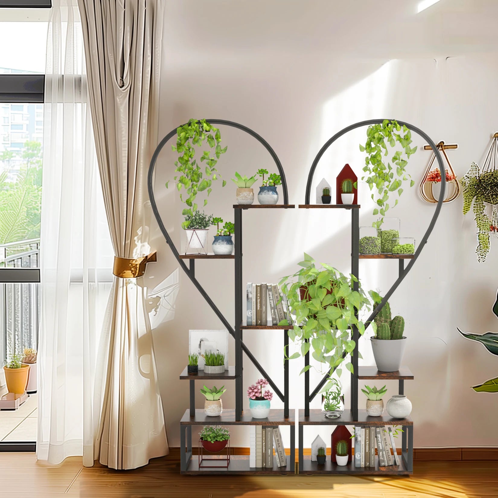 Heart Shaped Plant Shelf Holder 6 Tiers Metal Indoor Plant Stand Multi-Purpose