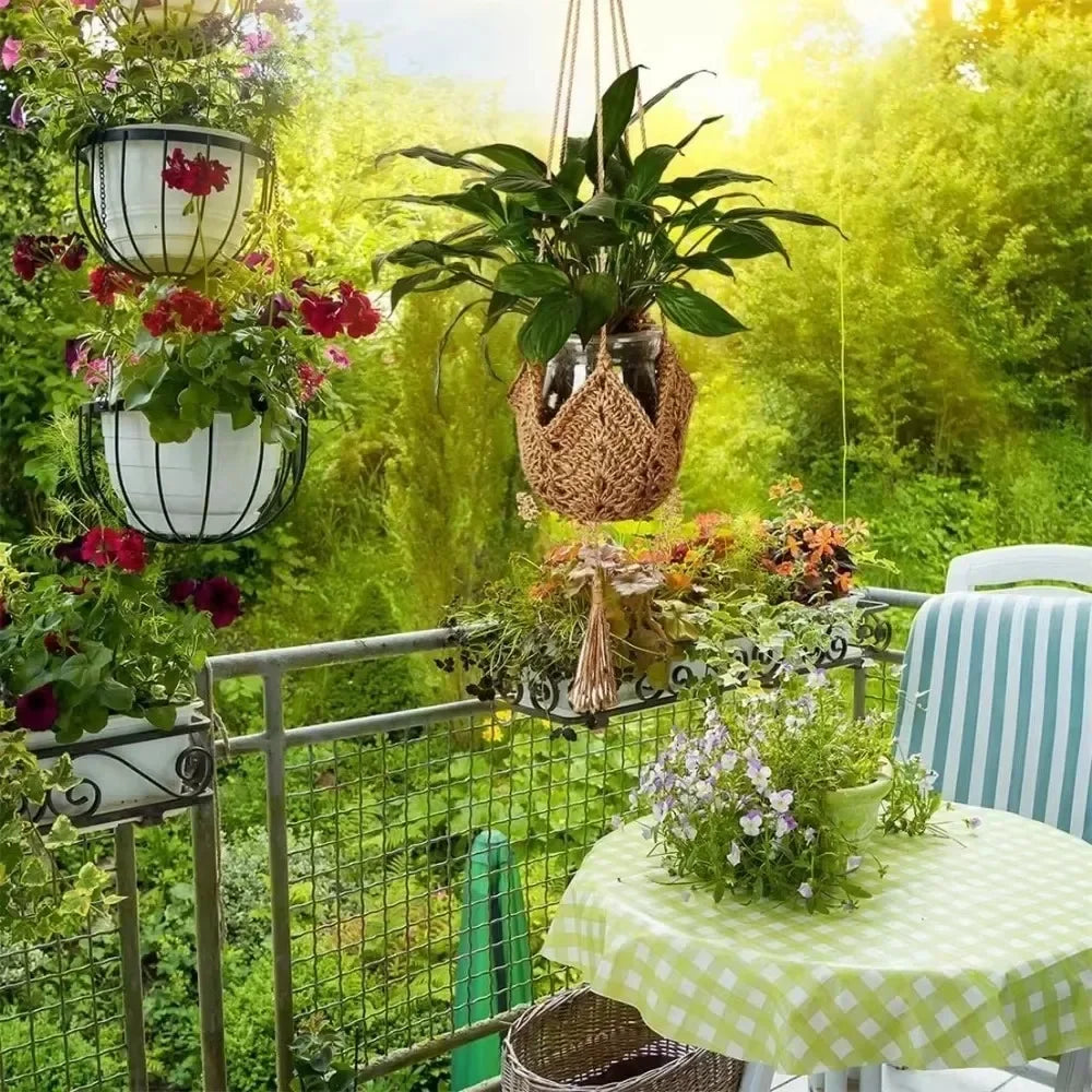 Hanging Basket Gardening Green Plant Cotton Rope Hanger Flower Pot Handmade Macrame Pot Pocket Wall Boho Courtyard Home Decor