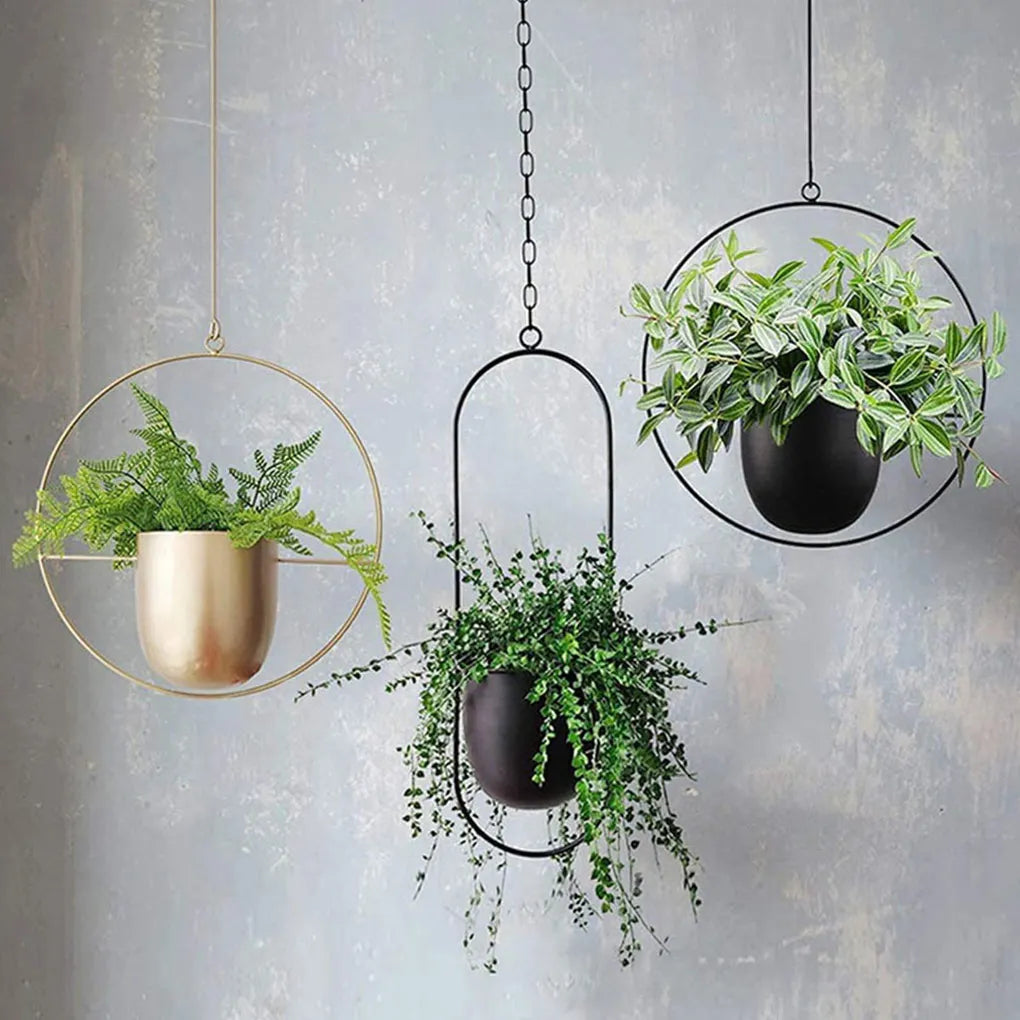 Nordic Metal Hanging Chain Flower Basket Plant Hanging Planter Garden Pot Flower Vase Holder Home Balcony Decoration