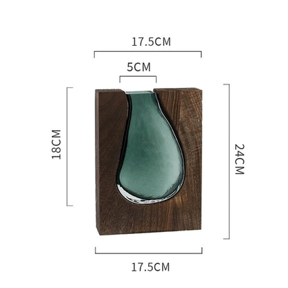 Nordic Flower Vase Luxury Wooden Green Glass Vase Designer Living Room Decoration Flower Pots Decorative Vase for Home Decor
