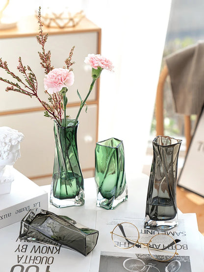 European Style Creative Geometric Glass Vase Living Room Water Planting Flower Arrangement, Vase Table Decoration Ornaments