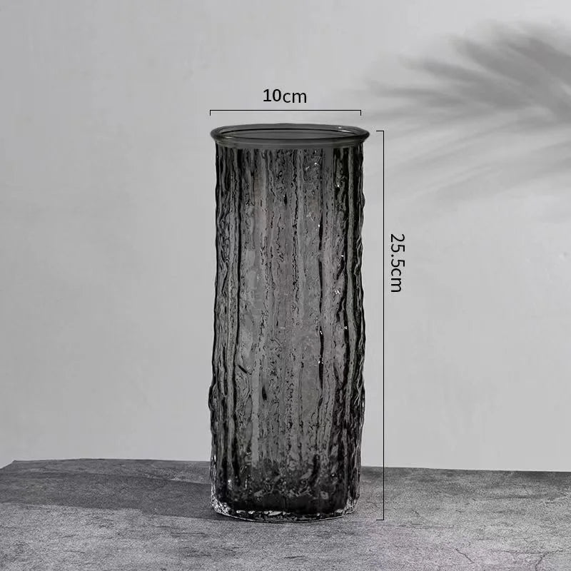 1PCS Minimalist Wind Glacier Vase Transparent Glass Vase Light Luxury High Sense Large Vase Living Room Dining Table Decoration