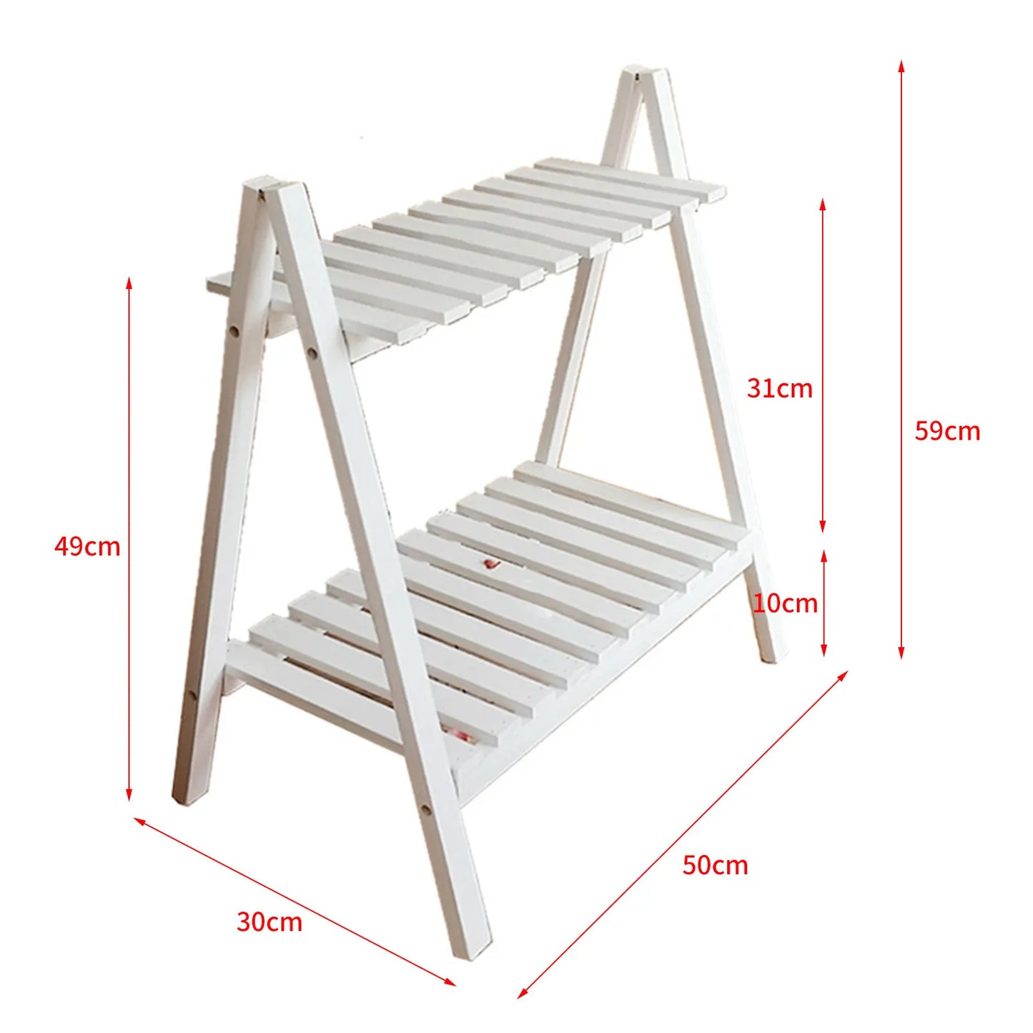 Wooden Plant Stand Rugged and Durable Double-Layer Trapezoidal Design Household 2 Tier Foldable Flower Pot Display Shelf Rack
