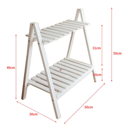 Wooden Plant Stand Rugged and Durable Double-Layer Trapezoidal Design Household 2 Tier Foldable Flower Pot Display Shelf Rack
