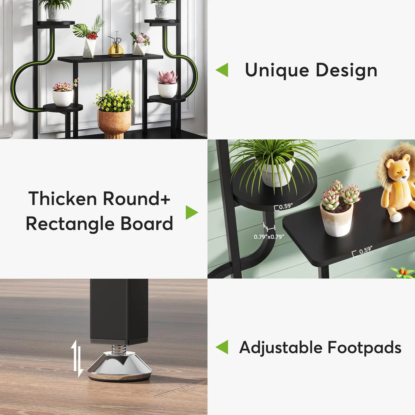 Tribesigns 8-Tier Metal Plant Stand, Large Tall Plant Shelf for Multiple Plants, round & Square Boards, Wood Indoor Ladder Holde