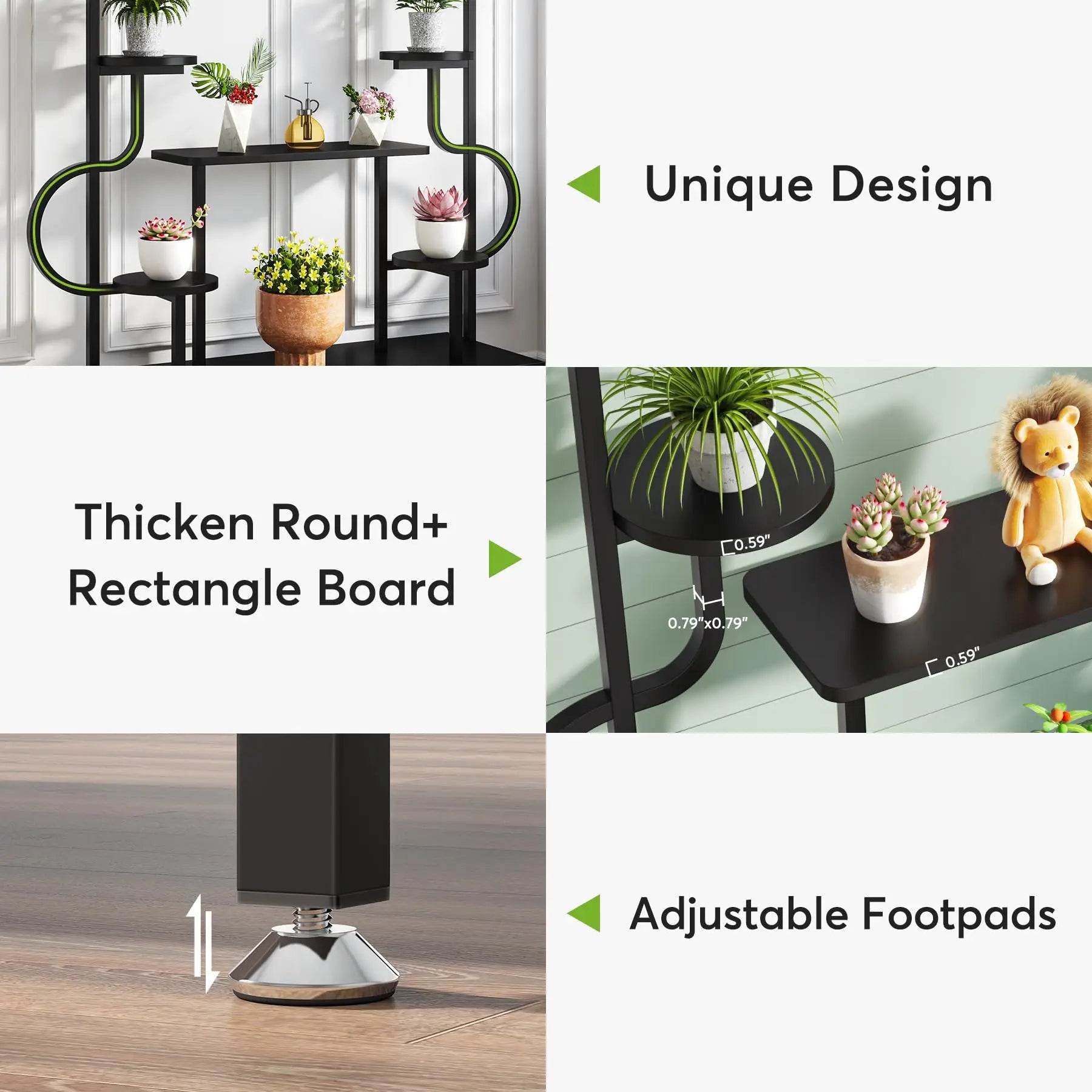 Tribesigns 8-Tier Metal Plant Stand, Large Tall Plant Shelf for Multiple Plants, round & Square Boards, Wood Indoor Ladder Holde