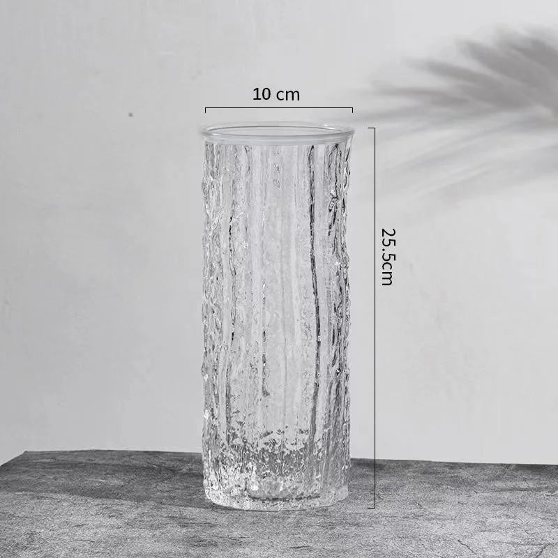 1PCS Minimalist Wind Glacier Vase Transparent Glass Vase Light Luxury High Sense Large Vase Living Room Dining Table Decoration