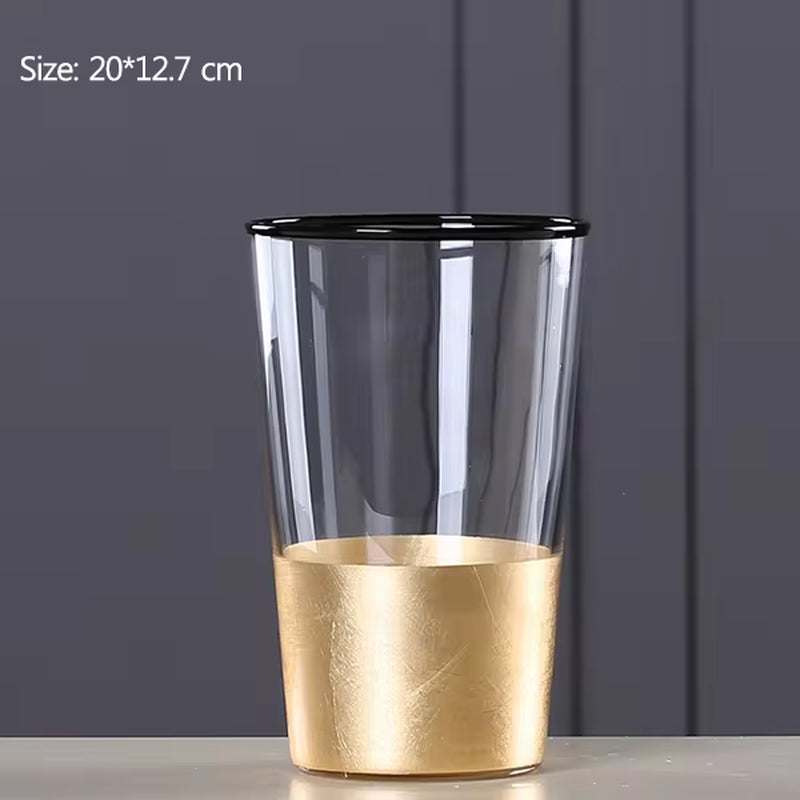 Nordic Glass Vase Gold Foil Modern Golden Glass Vase European Clear Cylinder Flower Vase Decoration Home Tabletop