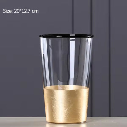 Nordic Glass Vase Gold Foil Modern Golden Glass Vase European Clear Cylinder Flower Vase Decoration Home Tabletop