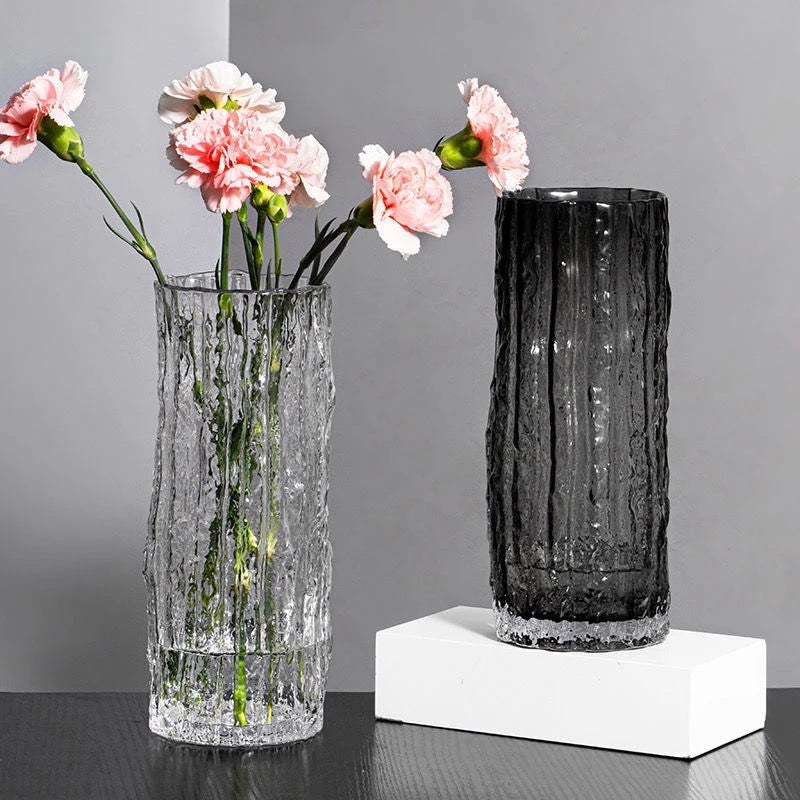 1PCS Minimalist Wind Glacier Vase Transparent Glass Vase Light Luxury High Sense Large Vase Living Room Dining Table Decoration