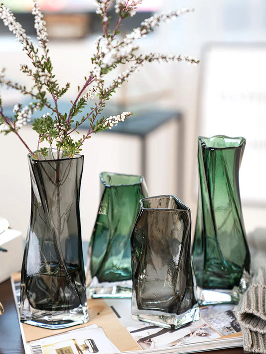 European Style Creative Geometric Glass Vase Living Room Water Planting Flower Arrangement, Vase Table Decoration Ornaments