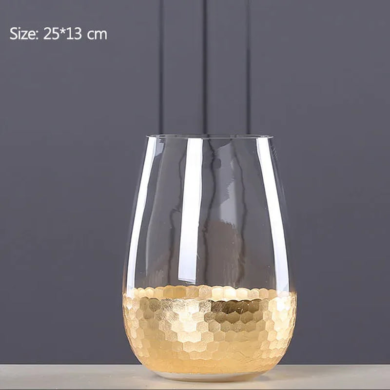 Nordic Glass Vase Gold Foil Modern Golden Glass Vase European Clear Cylinder Flower Vase Decoration Home Tabletop