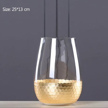 Nordic Glass Vase Gold Foil Modern Golden Glass Vase European Clear Cylinder Flower Vase Decoration Home Tabletop