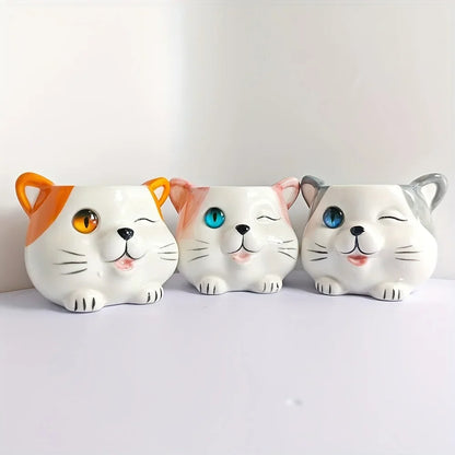 3-Piece Set of Ceramic Cat Shaped Flower Pots, Animal Printed Succulent Flower Pots with Drainage Holes, Desktop Decoration
