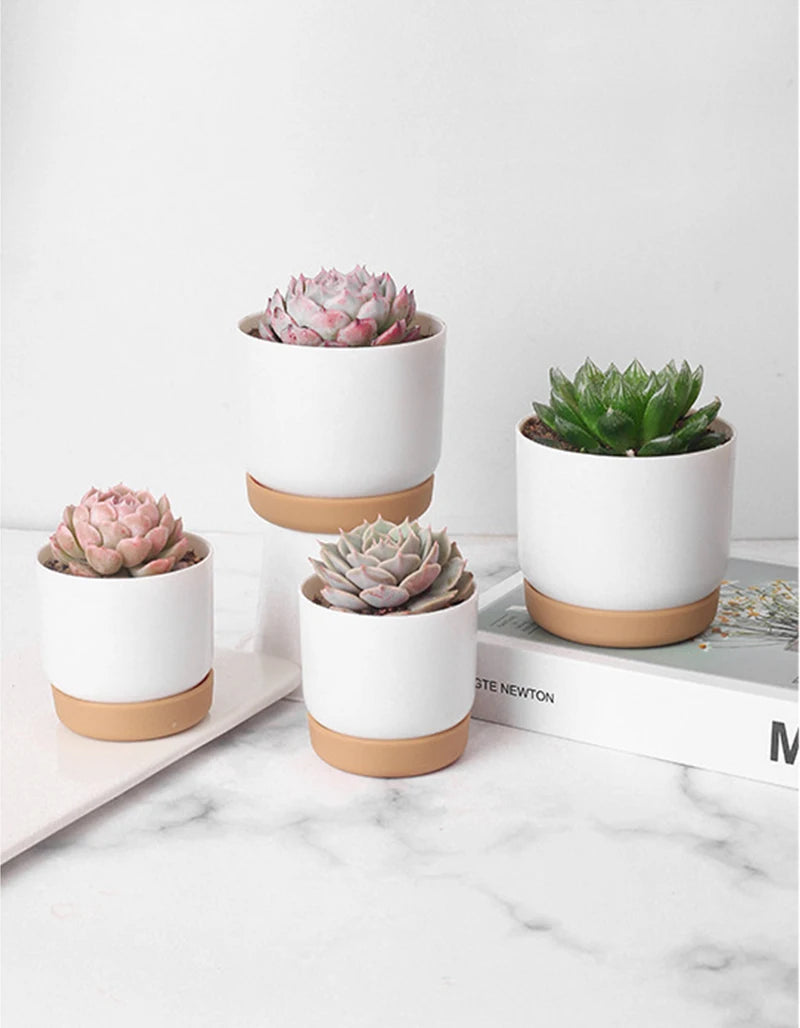 Large/Small Succulent Planter Imitation Ceramic Plastic Flower Pot Cylinder Flower Pots for Cactus with Drainage Hole Pots Plant