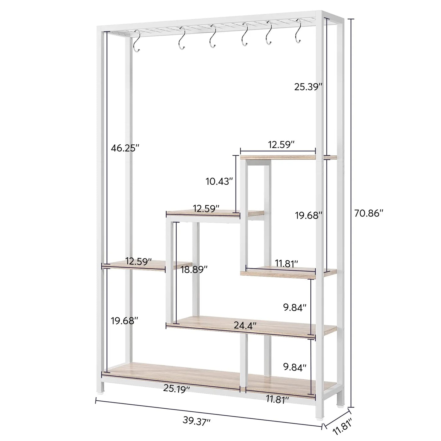 Tribesigns Plant Stand 5 Tier, 180 Cm Tall Plant Stand Indoor, Metal Flower Shelf with 10 PC S Hanging Hooks, Flower Stand