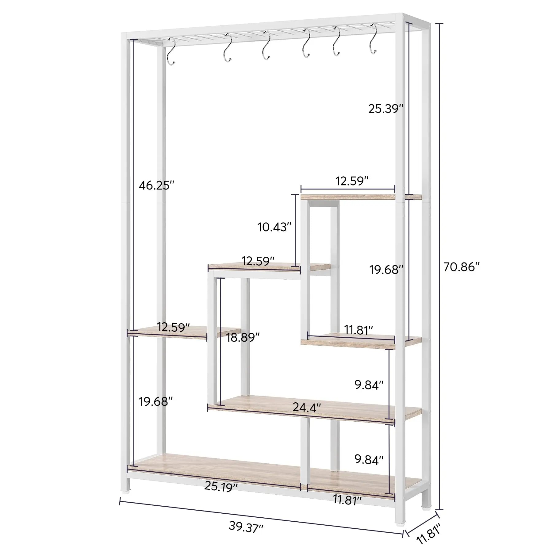 Tribesigns Plant Stand 5 Tier, 180 Cm Tall Plant Stand Indoor, Metal Flower Shelf with 10 PC S Hanging Hooks, Flower Stand