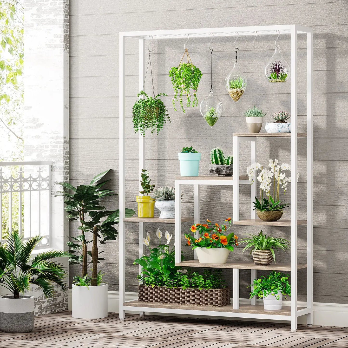 Tribesigns Plant Stand 5 Tier, 180 Cm Tall Plant Stand Indoor, Metal Flower Shelf with 10 PC S Hanging Hooks, Flower Stand