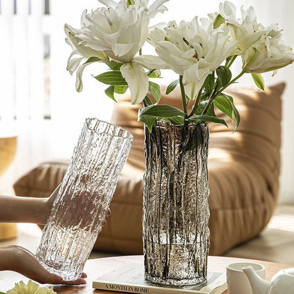 1PCS Minimalist Wind Glacier Vase Transparent Glass Vase Light Luxury High Sense Large Vase Living Room Dining Table Decoration