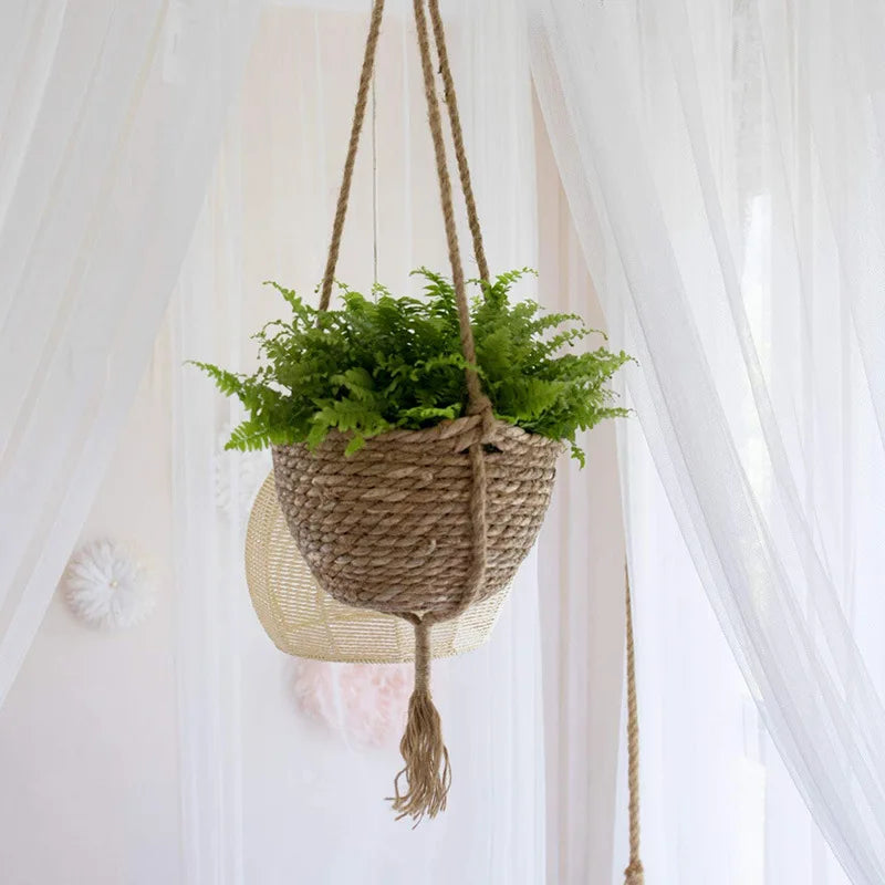 Natural Seagrass Hanging Planter Basket Set Indoor Plant Pots Boho Decor Plant Pot Cover Flower Pots Home Garden Decoration FU