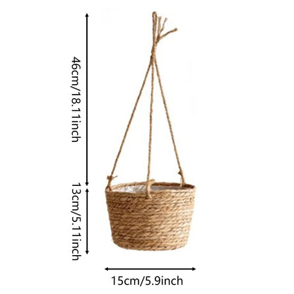 Natural Seagrass Hanging Planter Basket Set Indoor Plant Pots Boho Decor Plant Pot Cover Flower Pots Home Garden Decoration FU