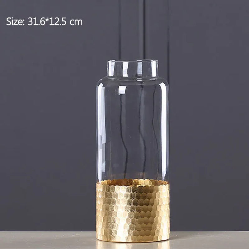 Nordic Glass Vase Gold Foil Modern Golden Glass Vase European Clear Cylinder Flower Vase Decoration Home Tabletop