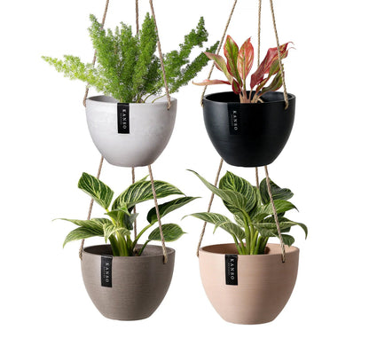 Hanging Planter Pot with Drainage Hole | Indoor Hanging Pots| 8" or 12" Succulent Plant Pot | Imitation Concrete Ceramic Hanging Planter Pot