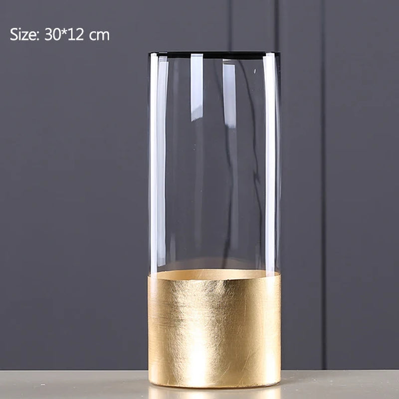Nordic Glass Vase Gold Foil Modern Golden Glass Vase European Clear Cylinder Flower Vase Decoration Home Tabletop