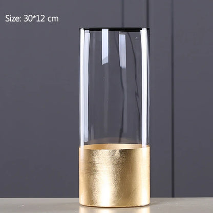 Nordic Glass Vase Gold Foil Modern Golden Glass Vase European Clear Cylinder Flower Vase Decoration Home Tabletop