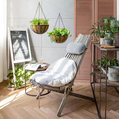 Flower Plant Basket Rattan Planter Iron Coconut Fiber Hooks with Rust-Proof Jacket Art Hanging Pots Outdoor Garden Decoration