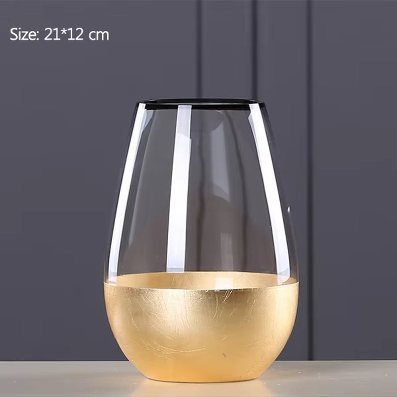 Nordic Glass Vase Gold Foil Modern Golden Glass Vase European Clear Cylinder Flower Vase Decoration Home Tabletop