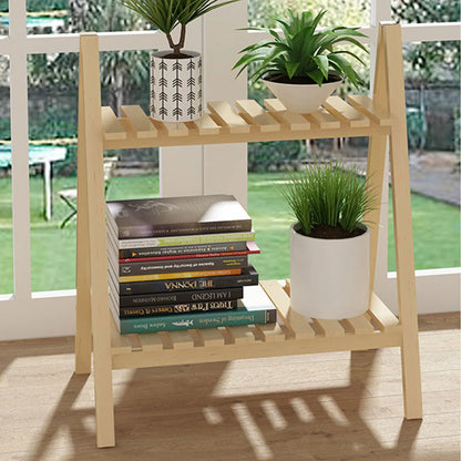 2-Tier - Foldable Wooden Plant Stand Rugged and Durable Double-Layer Trapezoidal Design