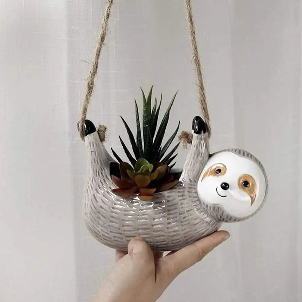 High-quality Cute Ceramic Sloth Hanging Planters, for Succulents,Cactus,Air Plants,Herbs Indoor and(Yellow)