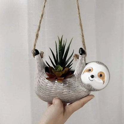 High-quality Cute Ceramic Sloth Hanging Planters, for Succulents,Cactus,Air Plants,Herbs Indoor and(Yellow)