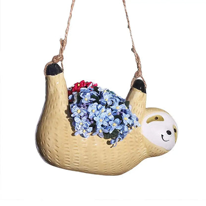 High-quality Cute Ceramic Sloth Hanging Planters, for Succulents,Cactus,Air Plants,Herbs Indoor and(Yellow)