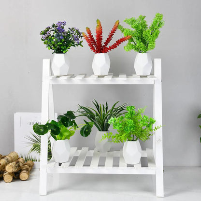 2-Tier - Foldable Wooden Plant Stand Rugged and Durable Double-Layer Trapezoidal Design