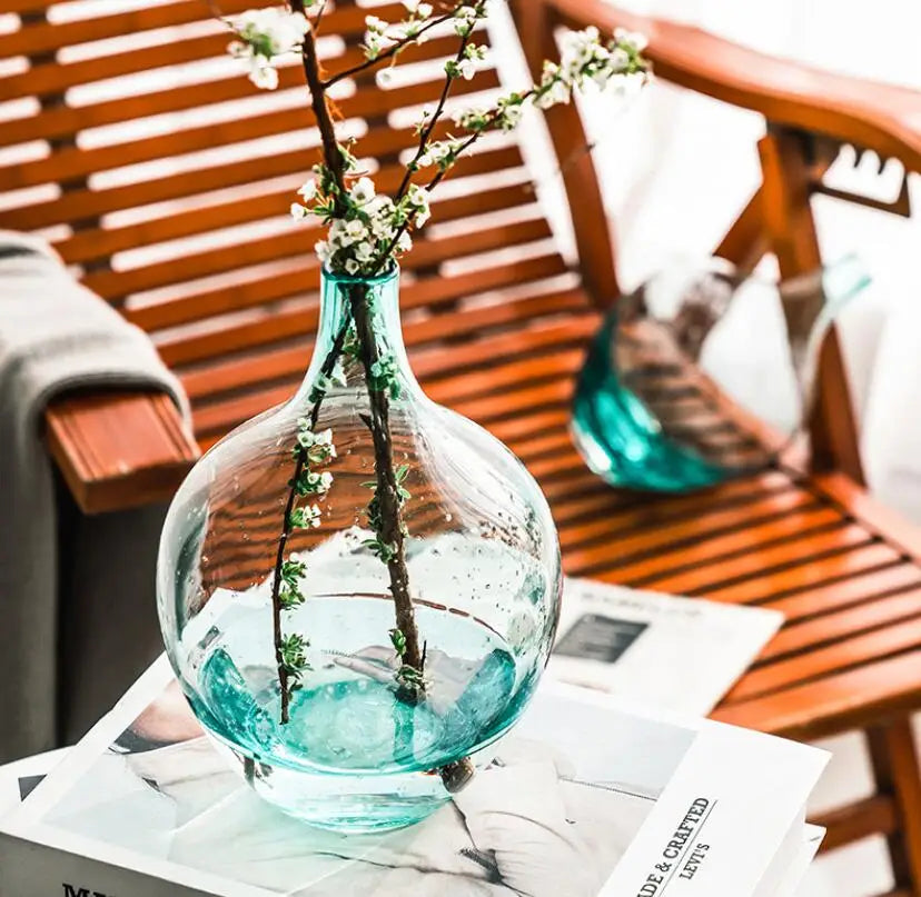 Hanging Clock Vase Simple Big Belly Glass Vase Home Living Room Flower Arrangement Hydroponic Floor | Transparent | Large | Black