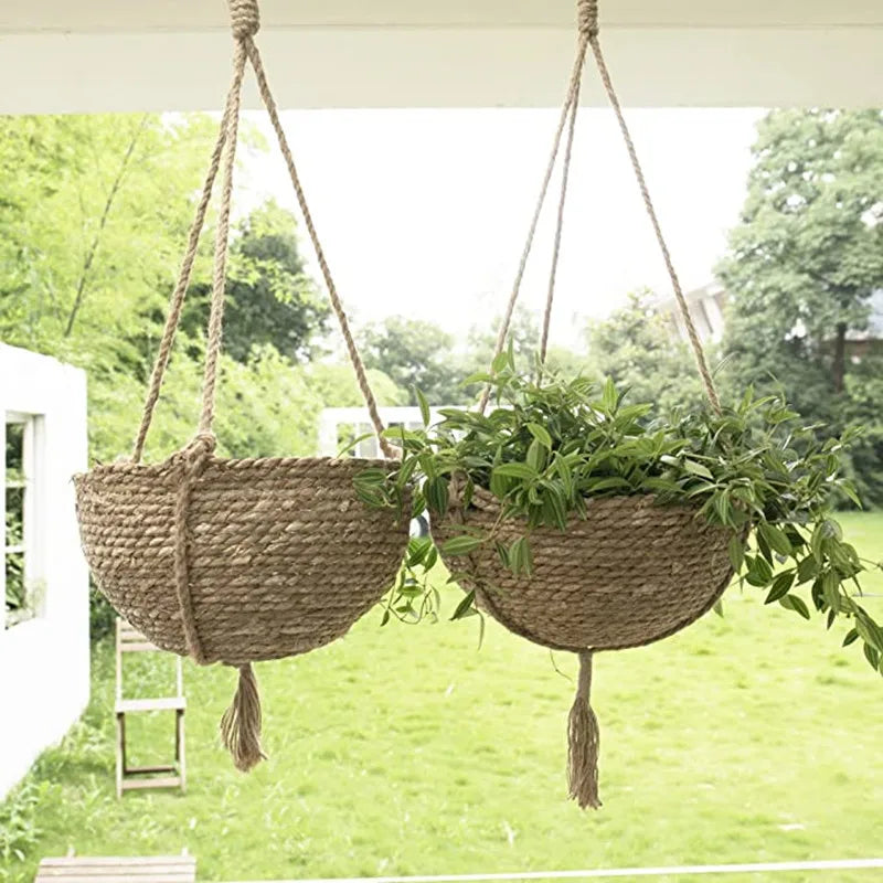 Natural Seagrass Hanging Planter Basket Set Indoor Plant Pots Boho Decor Plant Pot Cover Flower Pots Home Garden Decoration FU