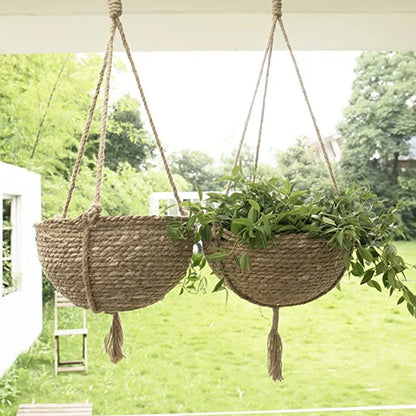 Natural Seagrass Hanging Planter Basket Set Indoor Plant Pots Boho Decor Plant Pot Cover Flower Pots Home Garden Decoration FU