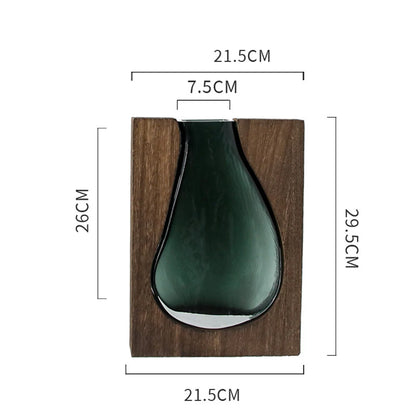 Nordic Flower Vase Luxury Wooden Green Glass Vase Designer Living Room Decoration Flower Pots Decorative Vase for Home Decor