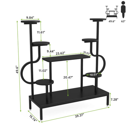 Tribesigns 8-Tier Metal Plant Stand, Large Tall Plant Shelf for Multiple Plants, round & Square Boards, Wood Indoor Ladder Holde