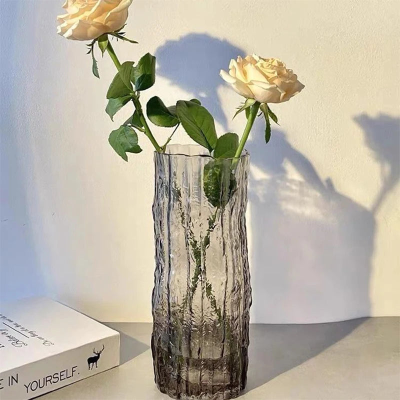 1PCS Minimalist Wind Glacier Vase Transparent Glass Vase Light Luxury High Sense Large Vase Living Room Dining Table Decoration