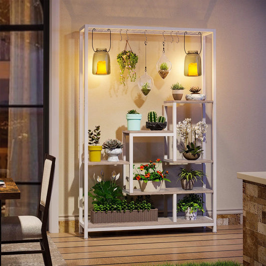 Tribesigns Plant Stand 5 Tier, 180 Cm Tall Plant Stand Indoor, Metal Flower Shelf with 10 PC S Hanging Hooks, Flower Stand
