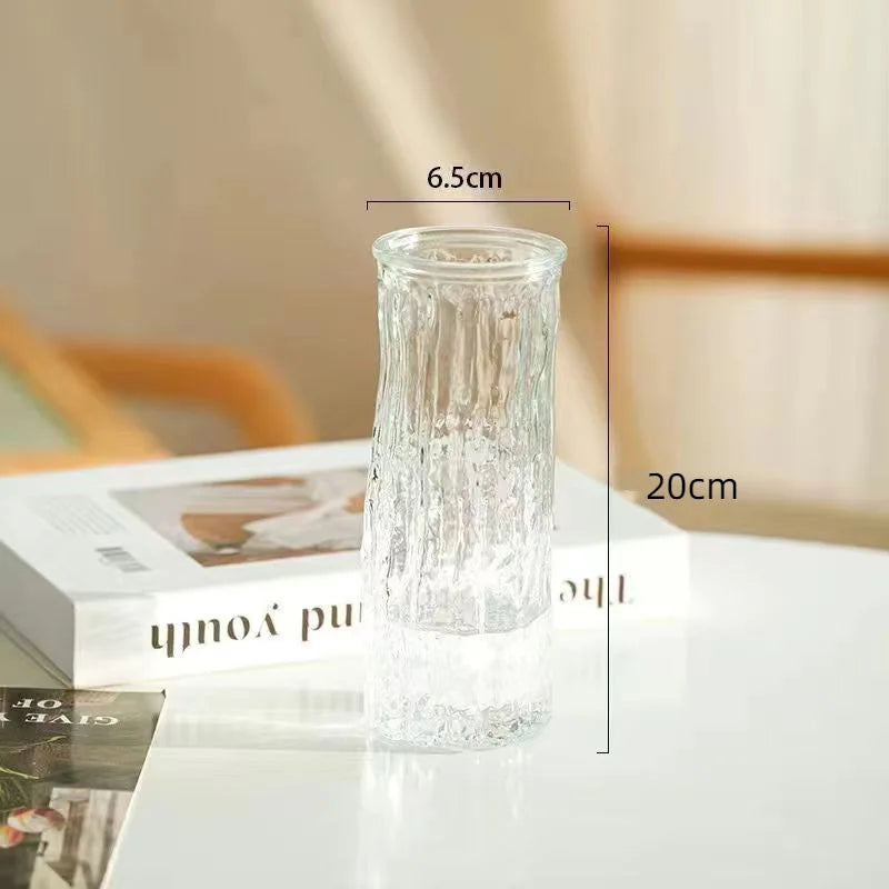 1PCS Minimalist Wind Glacier Vase Transparent Glass Vase Light Luxury High Sense Large Vase Living Room Dining Table Decoration