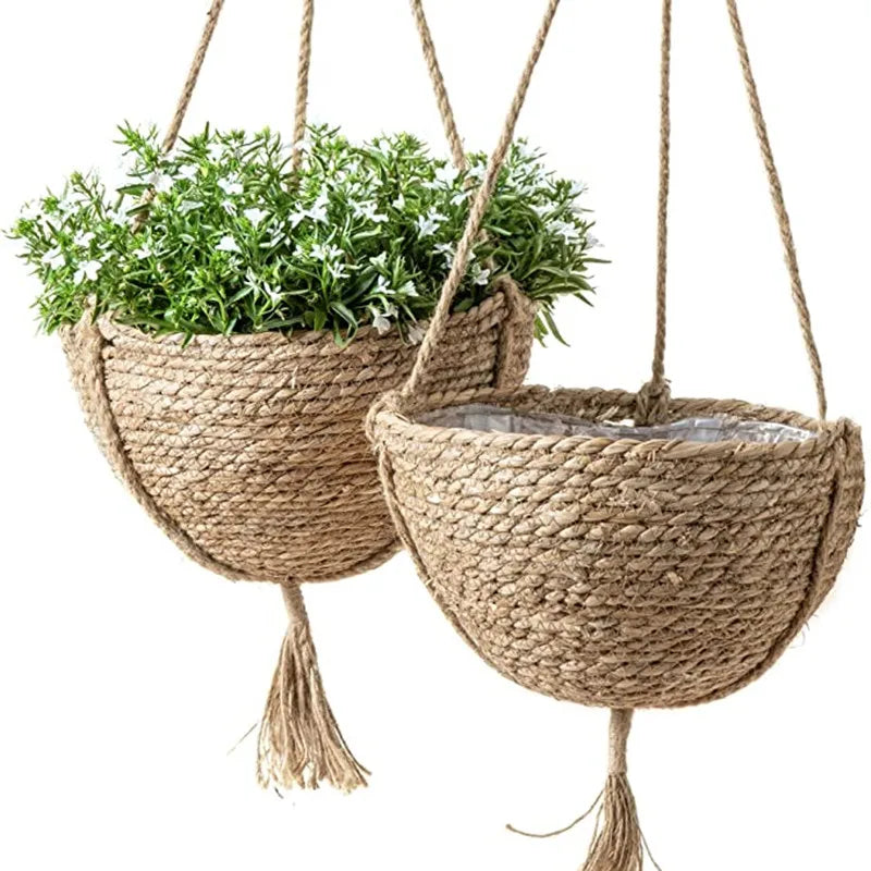 Natural Seagrass Hanging Planter Basket Set Indoor Plant Pots Boho Decor Plant Pot Cover Flower Pots Home Garden Decoration FU