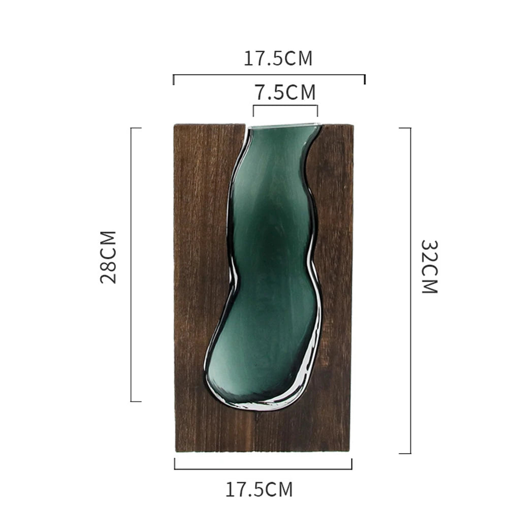 Nordic Flower Vase Luxury Wooden Green Glass Vase Designer Living Room Decoration Flower Pots Decorative Vase for Home Decor