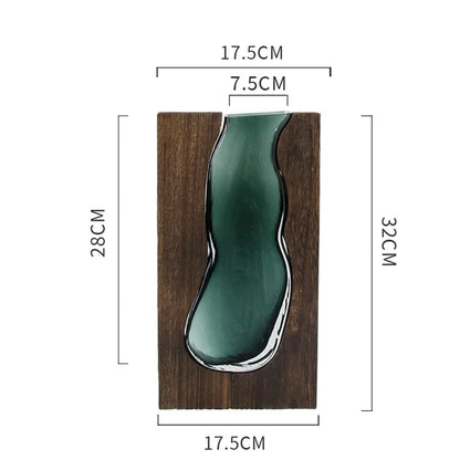 Nordic Flower Vase Luxury Wooden Green Glass Vase Designer Living Room Decoration Flower Pots Decorative Vase for Home Decor