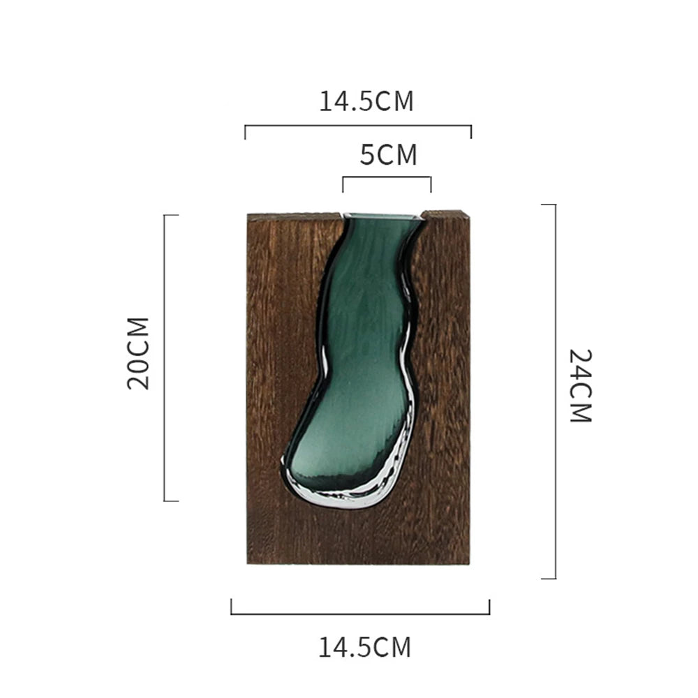Nordic Flower Vase Luxury Wooden Green Glass Vase Designer Living Room Decoration Flower Pots Decorative Vase for Home Decor
