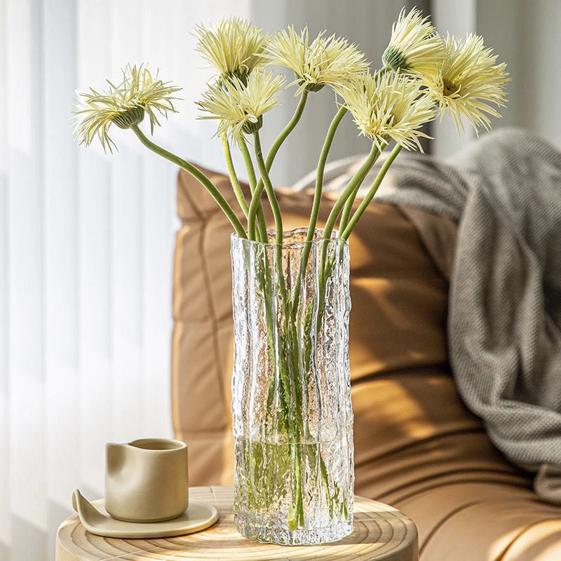 1PCS Minimalist Wind Glacier Vase Transparent Glass Vase Light Luxury High Sense Large Vase Living Room Dining Table Decoration
